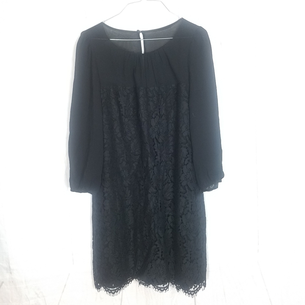 J crew collection black lace silk bodice and sleeve dress size 10